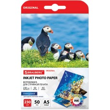 Фотобумага BRAUBERG А5 230 г/м2 50 л глянцевая 363977 (белый)