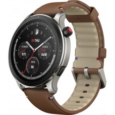 Умные часы Amazfit GTR 4 (серебристый, с коричневым кожаным ремешком)