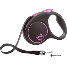 Поводок-рулетка Flexi Black Design L Tape 5 m (розовый)