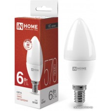 Светодиодная лампочка In Home LED-Свеча-VC 6Вт 230В Е14 4000К 570Лм 4690612020396